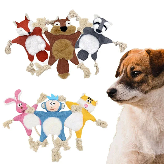 Fun Squeaky Animal Plush Rope Toy